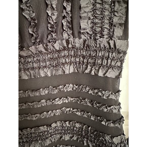 Vintage Tadashi‎ Black Mini Dress Long Sleeve Mesh Ruffle Trim Party Cocktail - Picture 7 of 11